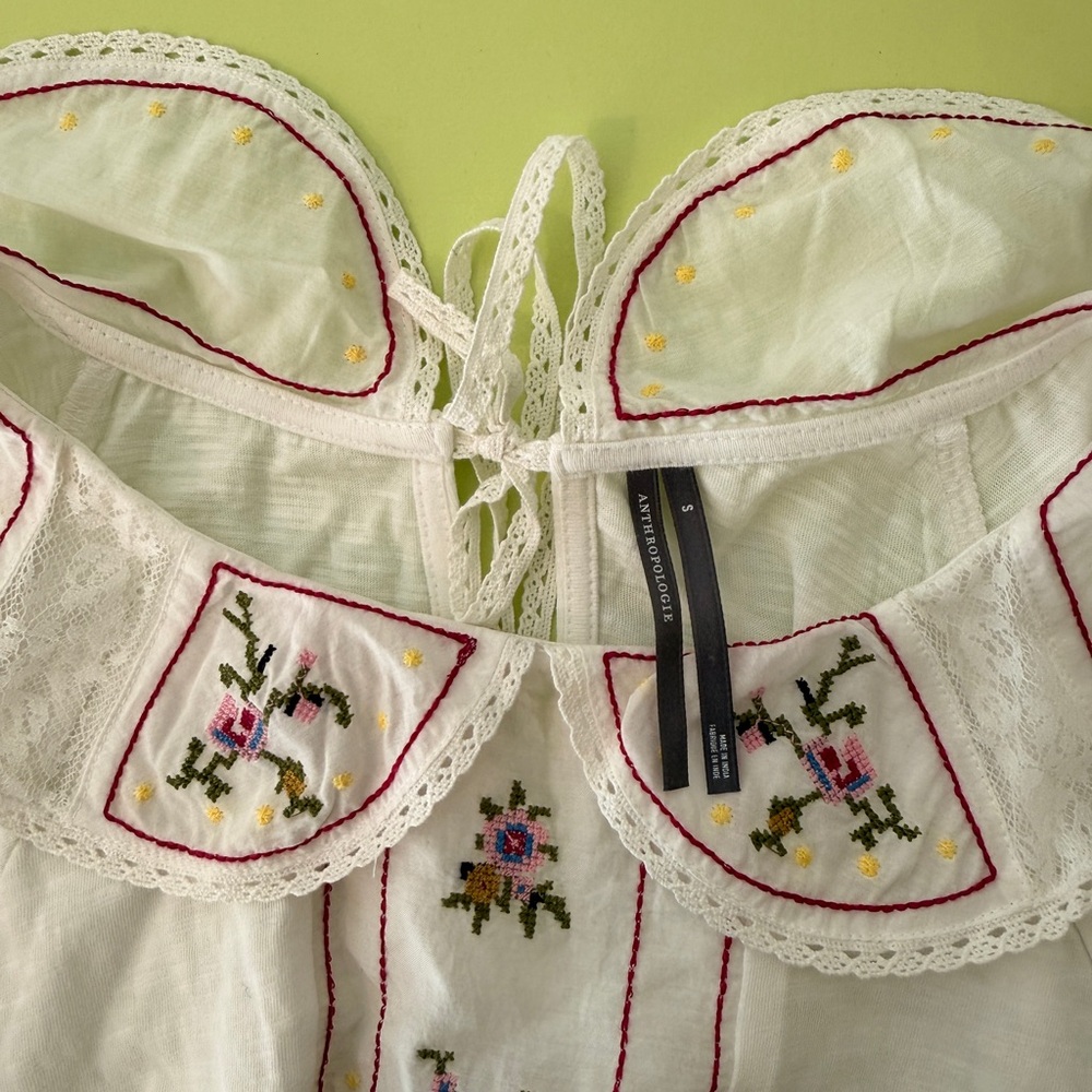 Anthropologie Embroidered White Blouse, Size Small - Picture 5 of 5